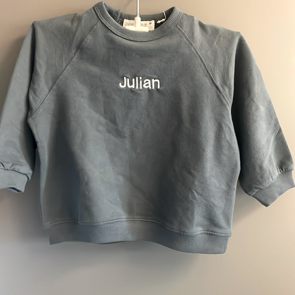 NWT, Zara,‎ 12-18mos, personalized sweatshirt,"Julian", super soft
